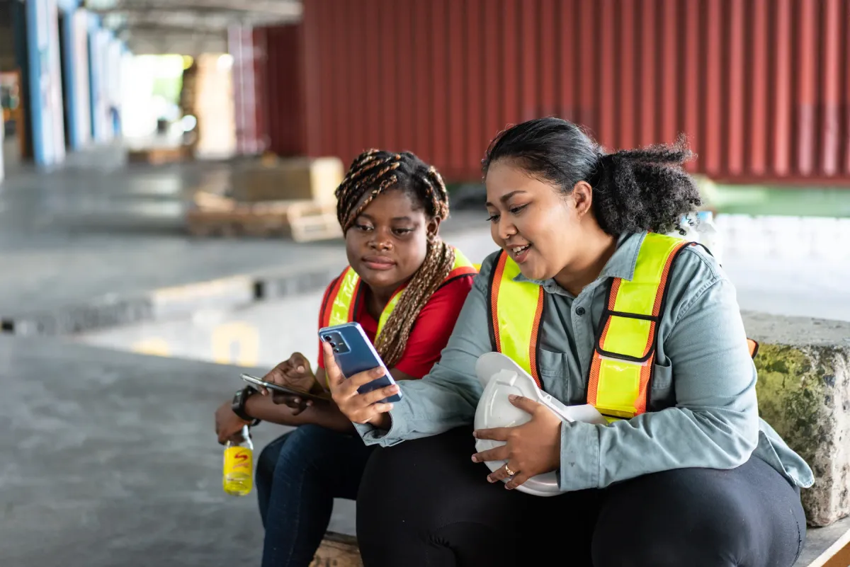 Workers on a phone